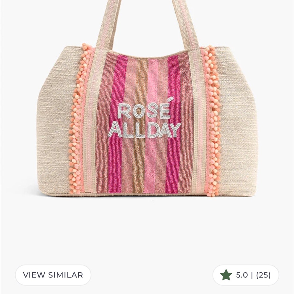 Pink and Tan Woven Tote with Rosé All Day Design